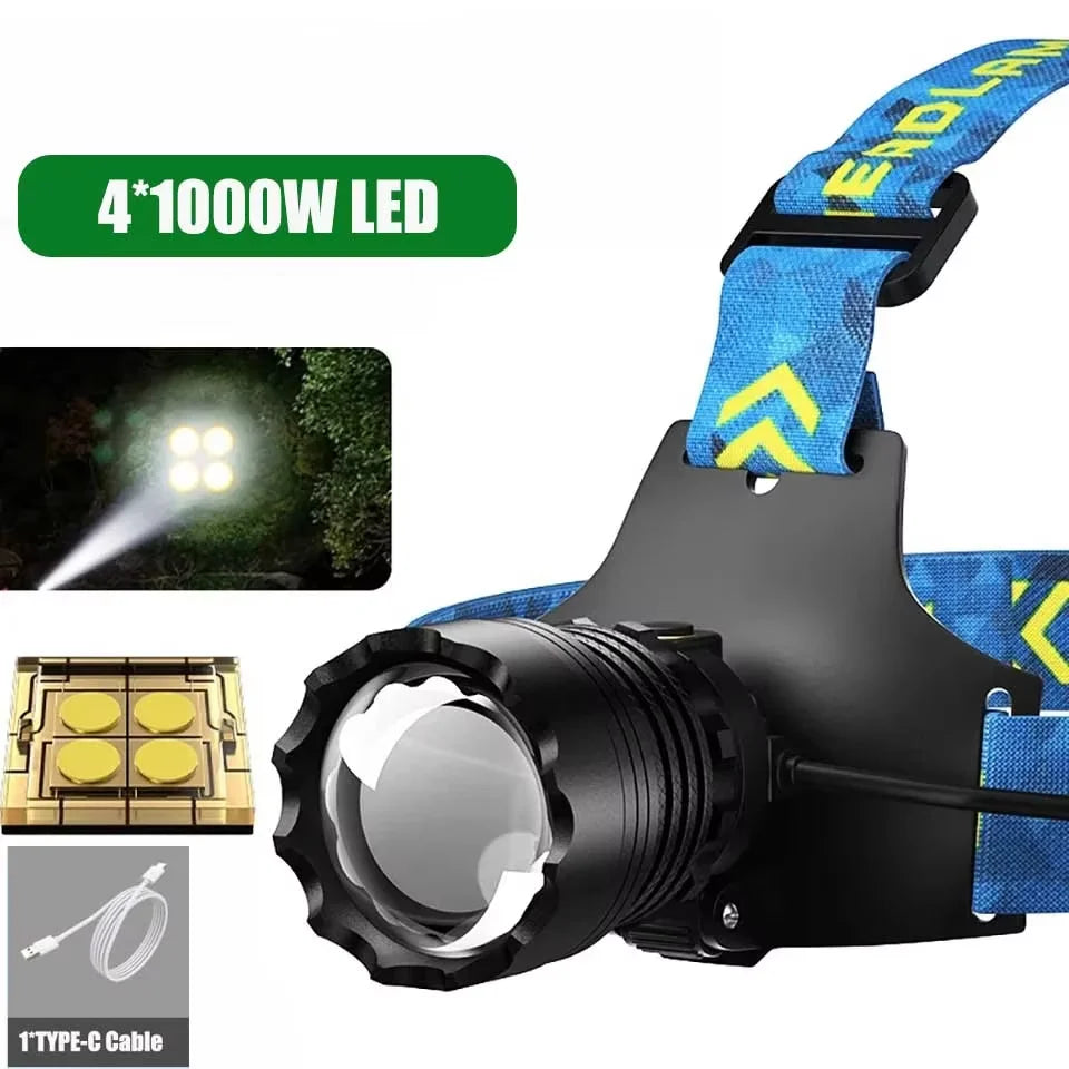 2025 New High Powerful 800W LED Headlight 10000000LM Super Bright Zoom Waterproof Headlamp Outdoor Camping Work Hunting Lantern