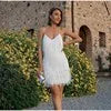 Sequin Fringe Dress Women V Neck Slip Party Gown Feather Trim Birthday Glam