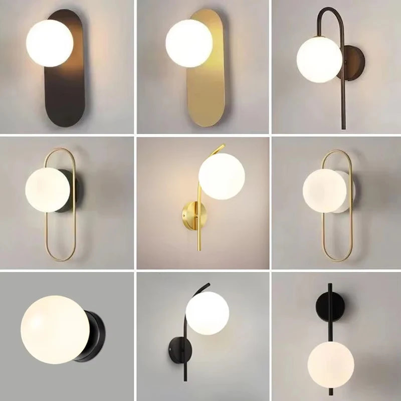 Bedroom LED Wall Lamps with 9W G9 Bulb Hardwired Indoor Frosted Glass Ball Wall Lights Wall Sconce for Bar Kitchen AC110-220V