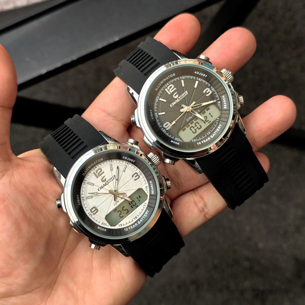 Men's Dual Display Electronic Watches  Automatic Luminous Watch Waterproof Dual Movement Date Multi-function Chronograph Alarm