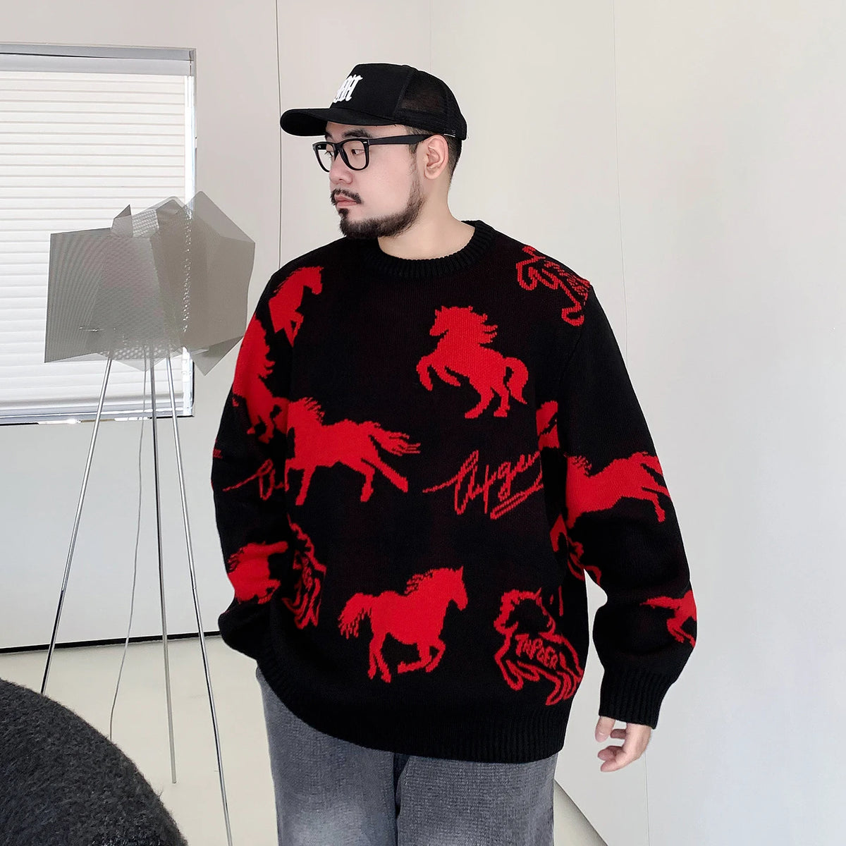 Loose Fit Thickened round Neck Knitwear Men's Winter Sweater Fashionable Streetwear Brand Tagkita Polyester Long Sleeve Crew ...