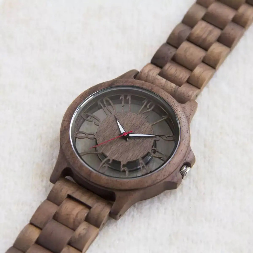 Men's Engraved Wooden Quartz Watch