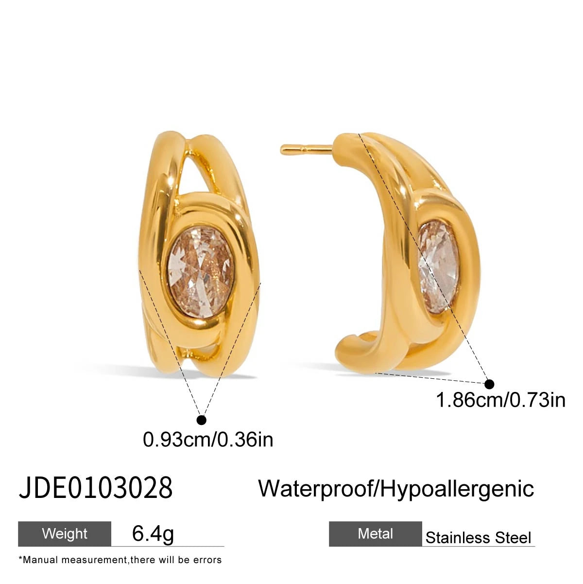 Youthway Delicate Zircon C Shape Stud Earrings For Women Minimalist 18K