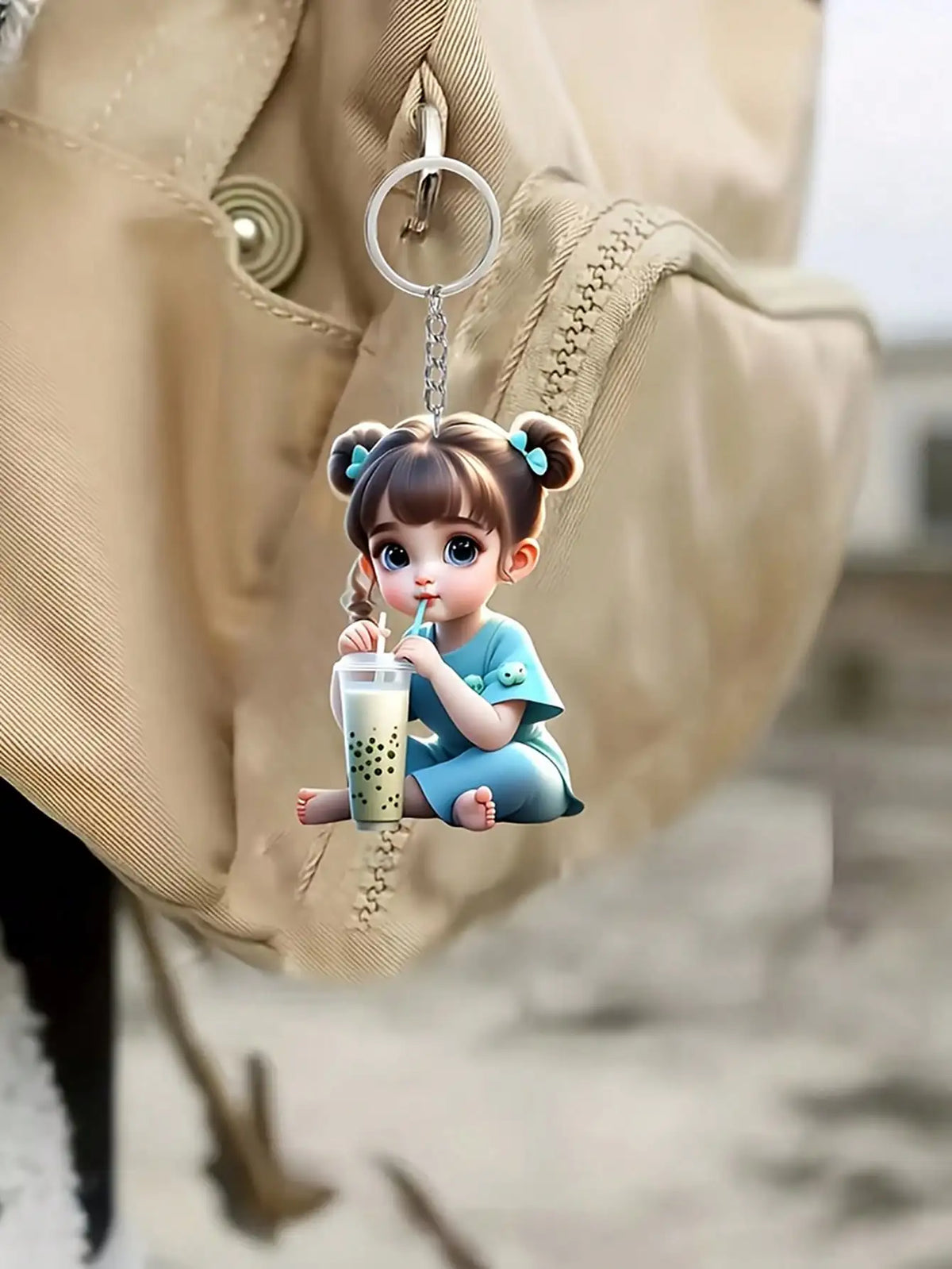 1 Cute Acrylic Girl Keychain, 2D Flat, Holiday Gift, Backpack