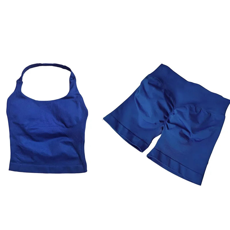 Yoga Sets Women Gym Clothes Longline Strappy Top High Waist Shorts