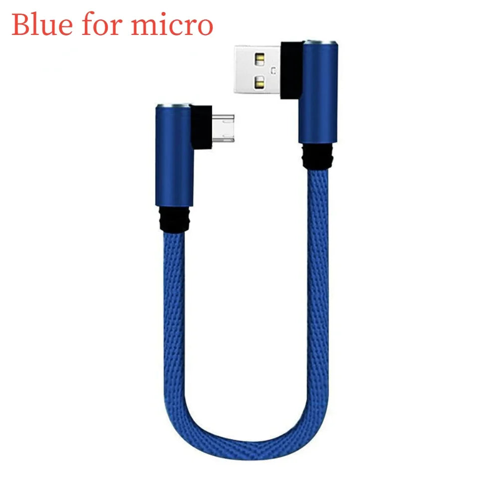 25cm Short Fast Charging Cable Double Elbow 90 Degree USB C Micro USB