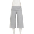 SUCHCUTE Women Fold Over Low Waist Knit Capri Pants Wide Leg Cropped Culottes Loose Flowy 7/8 Trousers Y2K Casual Streetwear New