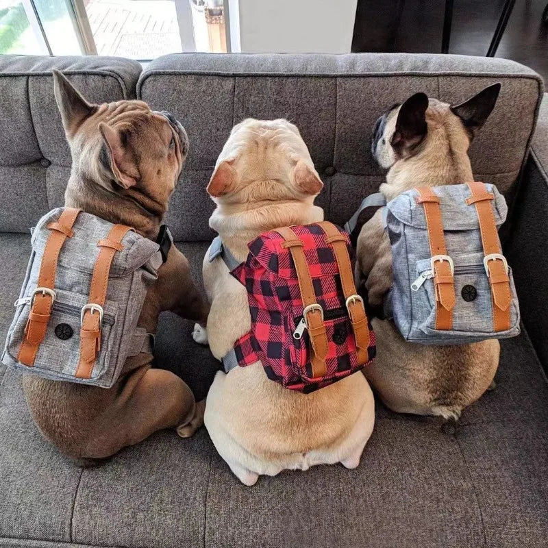 Retro British Dog Self Back Pack Carrying Hiking Bag Travel Packed Dog Poop Bags Backpack Dogs Self Outdoor Walking Pet Supplies