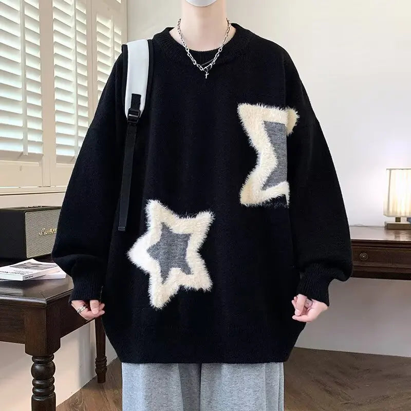 Loose Fit Thickened round Neck Knitwear Men's Winter Sweater Fashionable Streetwear Brand Tagkita Polyester Long Sleeve Crew ...