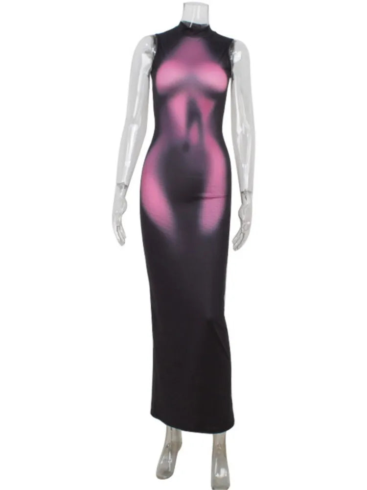 Dresses For Woman Printed Sleeveless Evening Dress Package Hip Vestidos