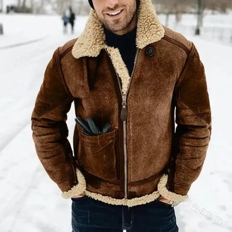 Winter Jacket for Mens 2026 Warm Jackets Motorcycle Stand Collar Zipper Pockets Male Winter New Coats Biker Faux Leather Fashion