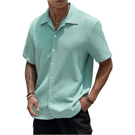 Men's Short Sleeve Button Shirt Summer New Men's Fashion Casual Short Sleeve Shirt Breathable Lightweight Daily Work Tops