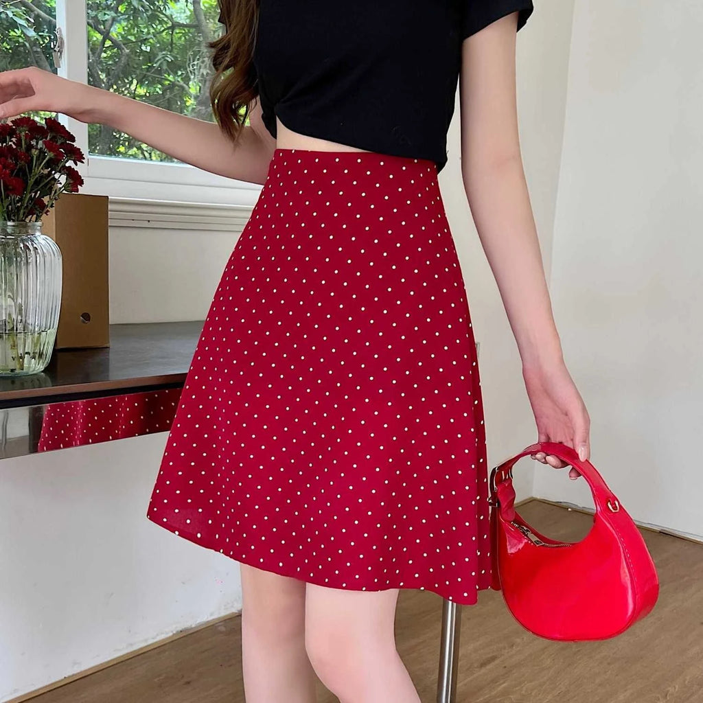 Skirts for Women High Waist Midi Woman Skirt Red Chic & Elegant Summer