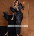 Nigerian Women Black Evening Dresses Beading Mermiad Wedding Party Gowns