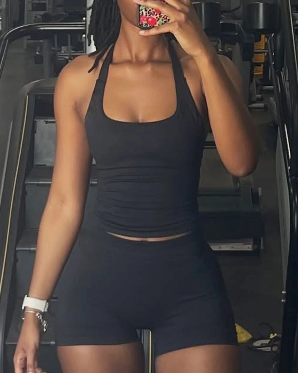 Yoga Sets Women Gym Clothes Longline Strappy Top High Waist Shorts