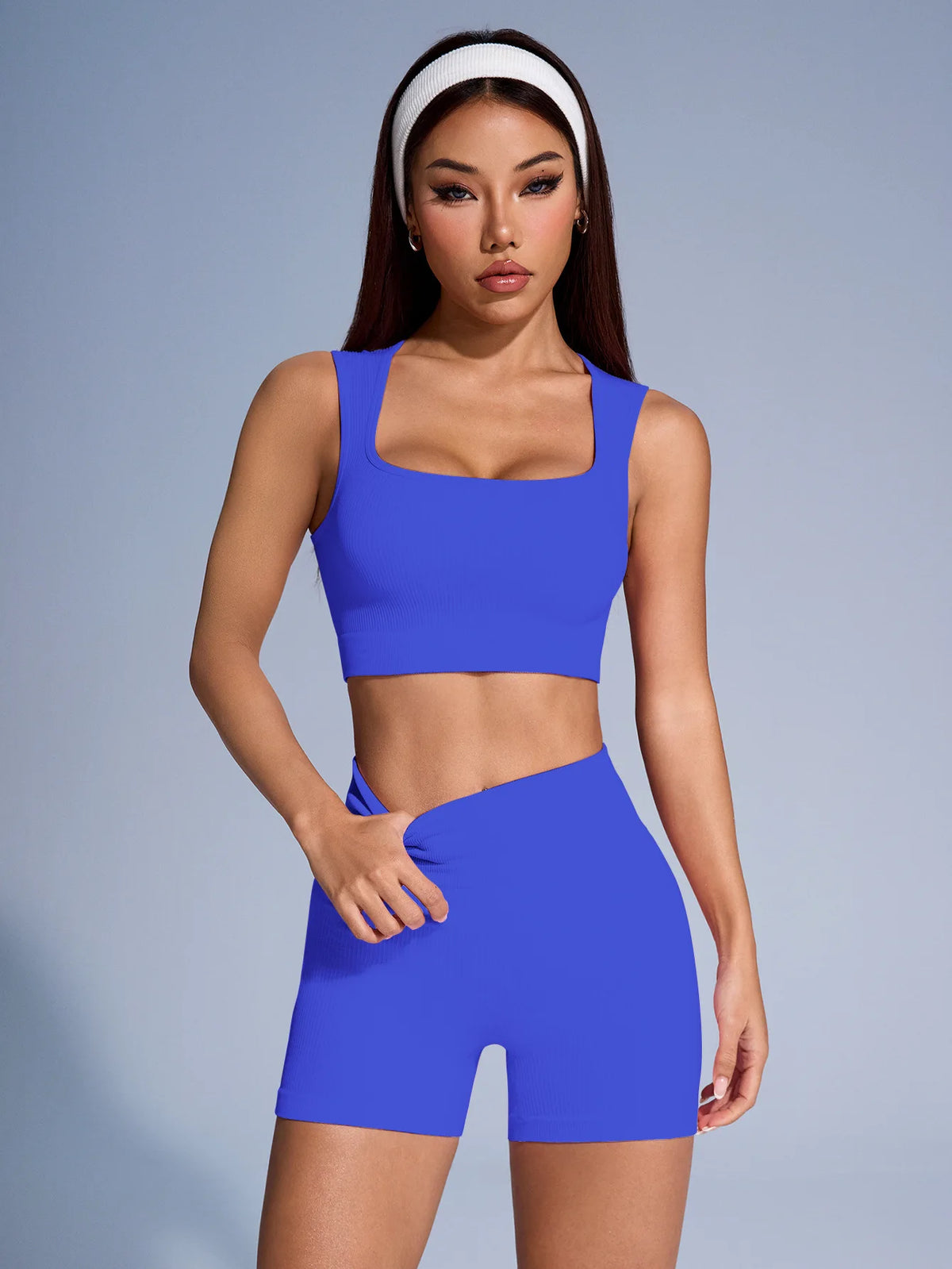 Seamless Ribbed Yoga Sets Workout Sets for Women 2 Pieces Gym Suits