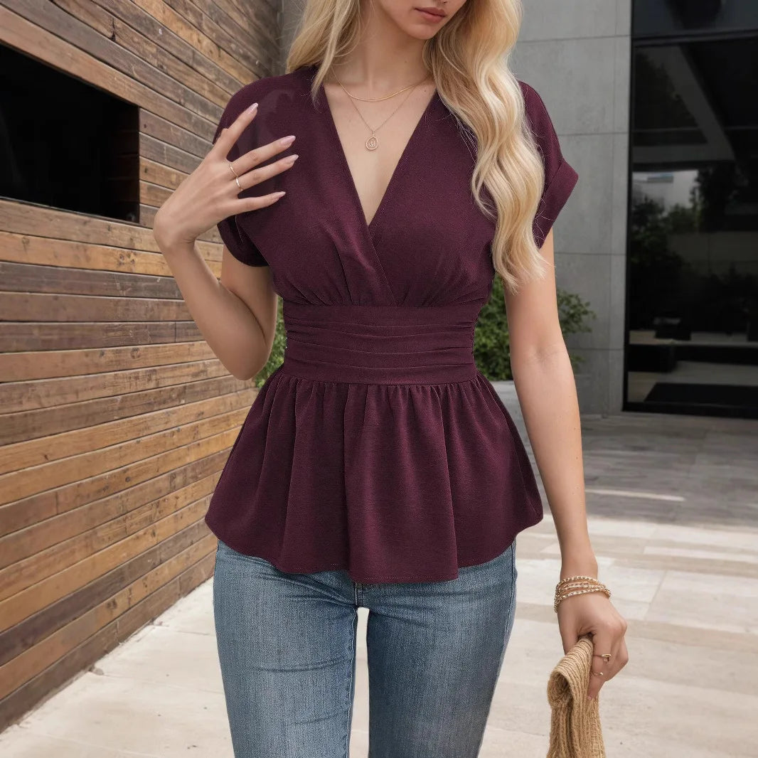 Women's V-Neck Peplum Top