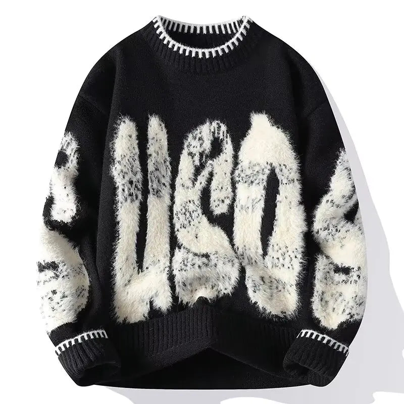 Loose Fit Thickened round Neck Knitwear Men's Winter Sweater Fashionable Streetwear Brand Tagkita Polyester Long Sleeve Crew ...