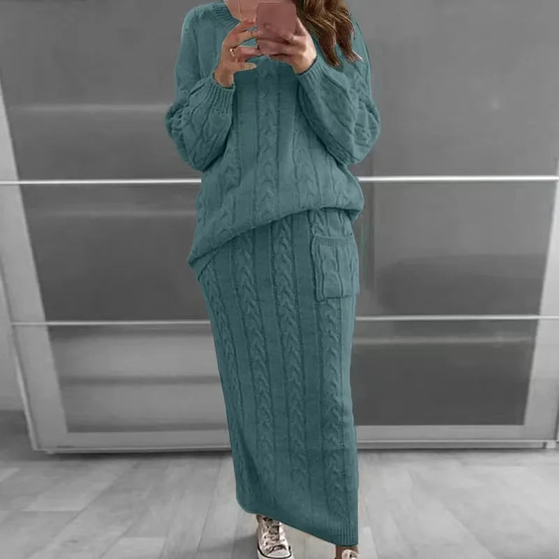 Knit Sweater and Skirt Sets Women Streetwear Autumn/Winter 2023 New Fashion Long Sleeve Pullover Fried Dough Suit for Female