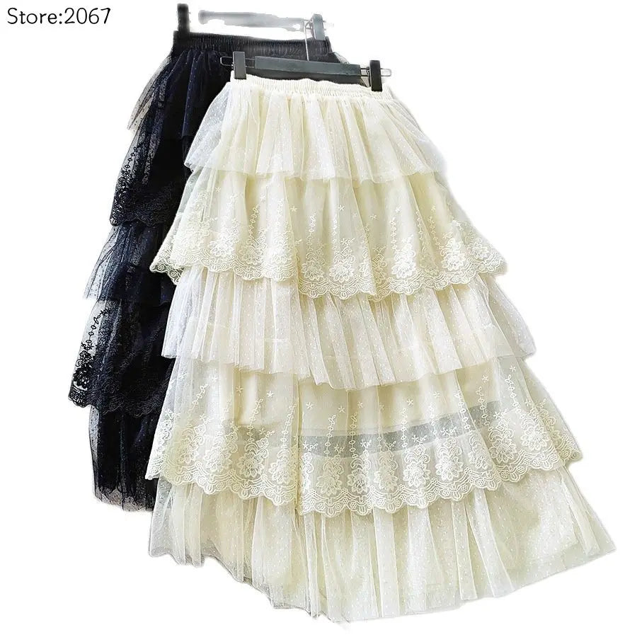 Women Skirts Cake-Style Skirt Spring Summer Lace Skirts Ladies