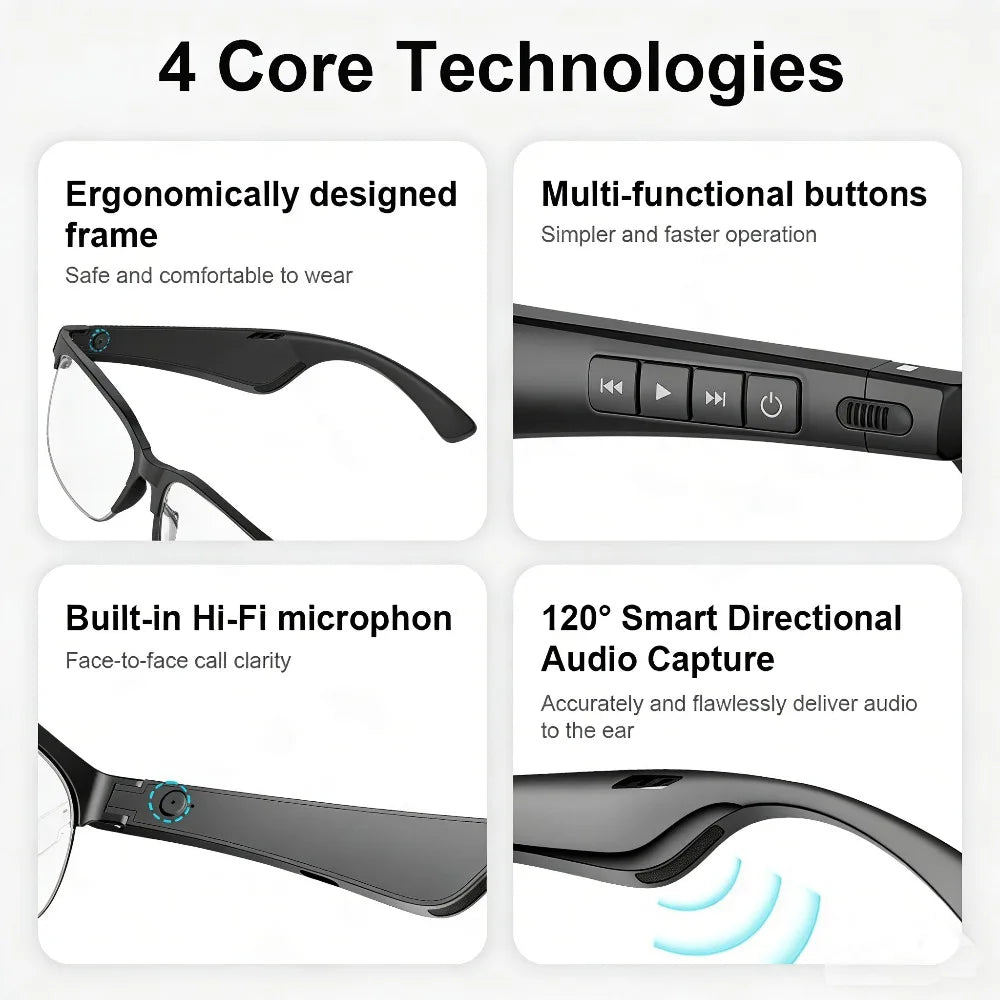 Smart Glasses, Smart Audio Glasses, Wireless Glasses, Earphones, Support