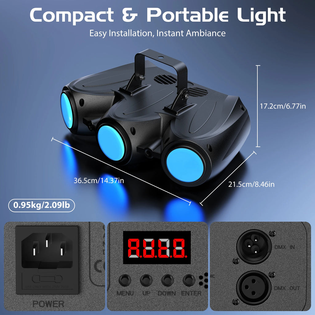 Datewink 30W RGBW LED Stage Light Three-Head Airship Projector Pattern Effect Light DMX For DJ Disco Party Wedding Bar Christmas