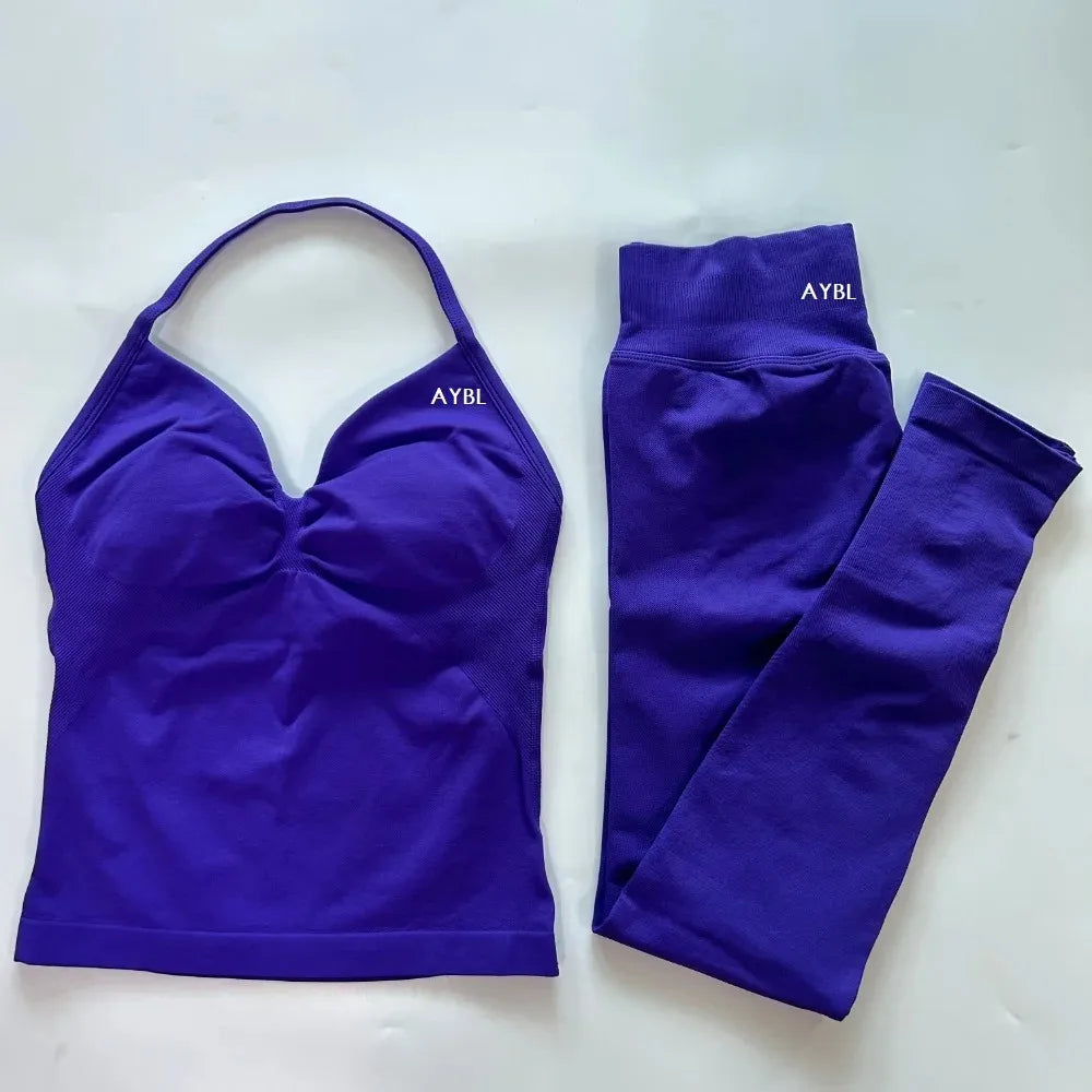 Yoga Set Seamless Gym Set Women Tank Tops High Waist Scrunch Yoga