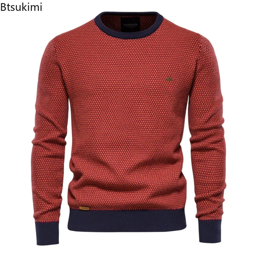 2026 Fashion Spliced Knitted Sweaters for Men Casual Warm O-neck High Quality Pullovers Autumn Winter Fashion Knitwear Tops Male