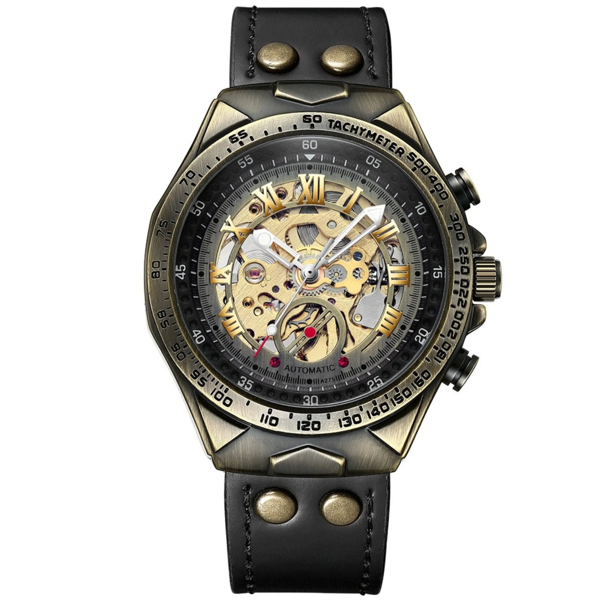 Men Automatic Mechanical Watch  Alloy Case Hollow Dial  Strap   Business Luxury Self Winding Wristwatch Gift for Gentlemen Male