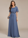 Evening Dresses Short Sleeves Pleated Applique Floor-Length Ever Pretty