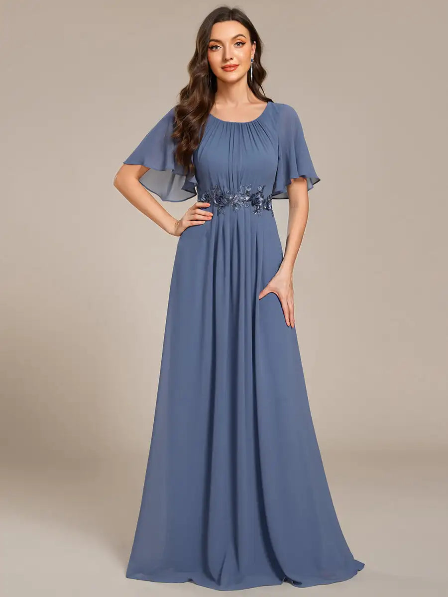 Evening Dresses Short Sleeves Pleated Applique Floor-Length Ever Pretty