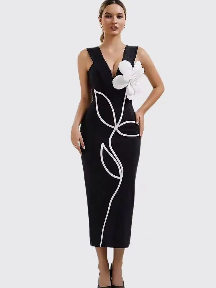 Women'S Evening Dresses Strapless Tie White Flowers Bodycon Bandage Long