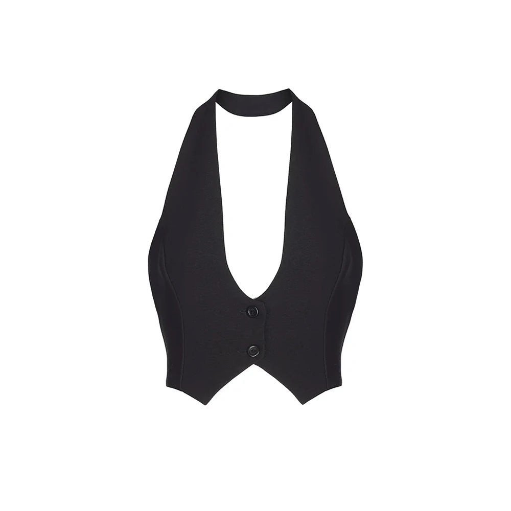 Bornladies Summer Backless Neck Hanging Vest Women'S Solid Color Lace Up