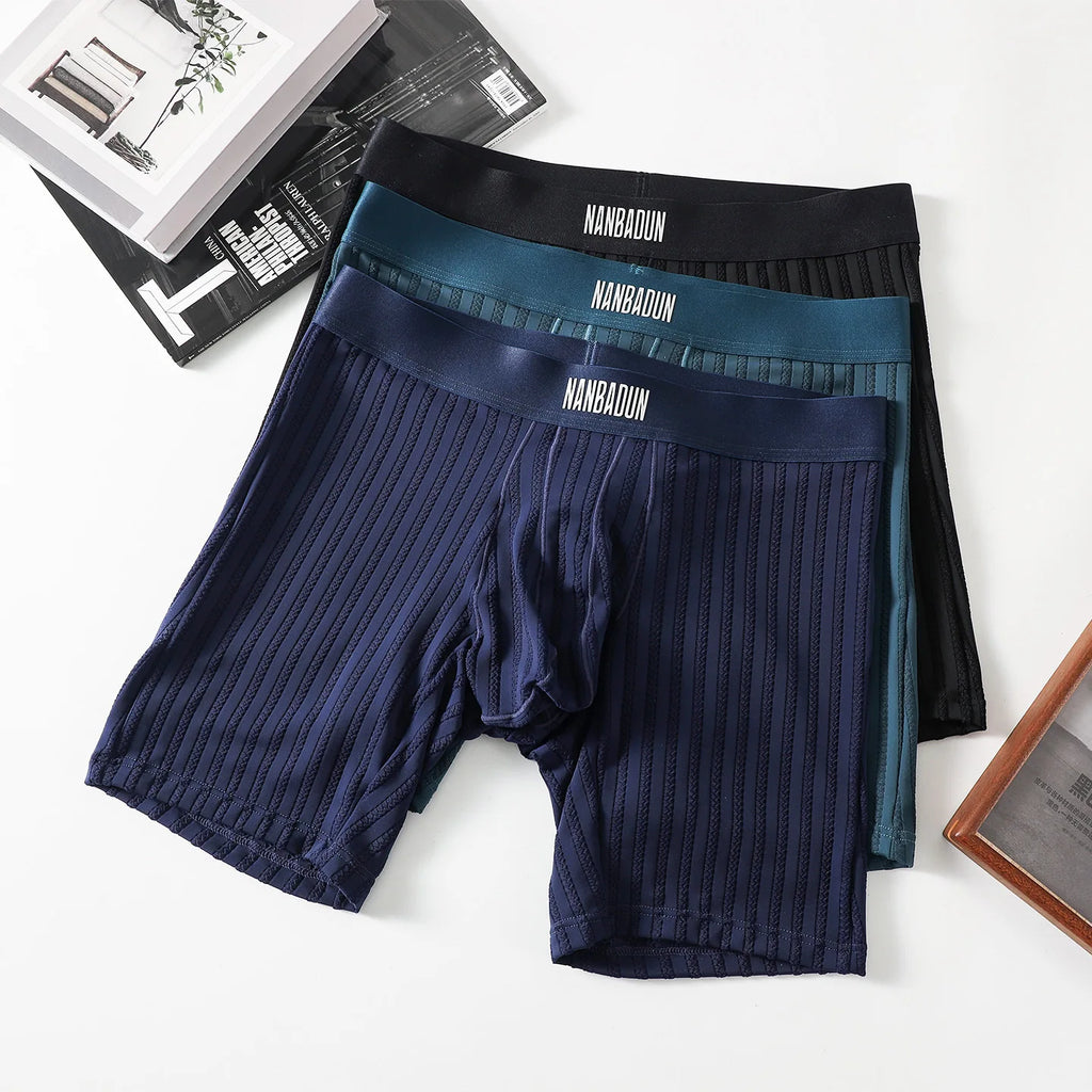 Men's Boxers Thin Semi Transparent Ice Silk Underwear Man Panties Solid Breathable Boxer Shorts Extended Leg Underpants M-XXL