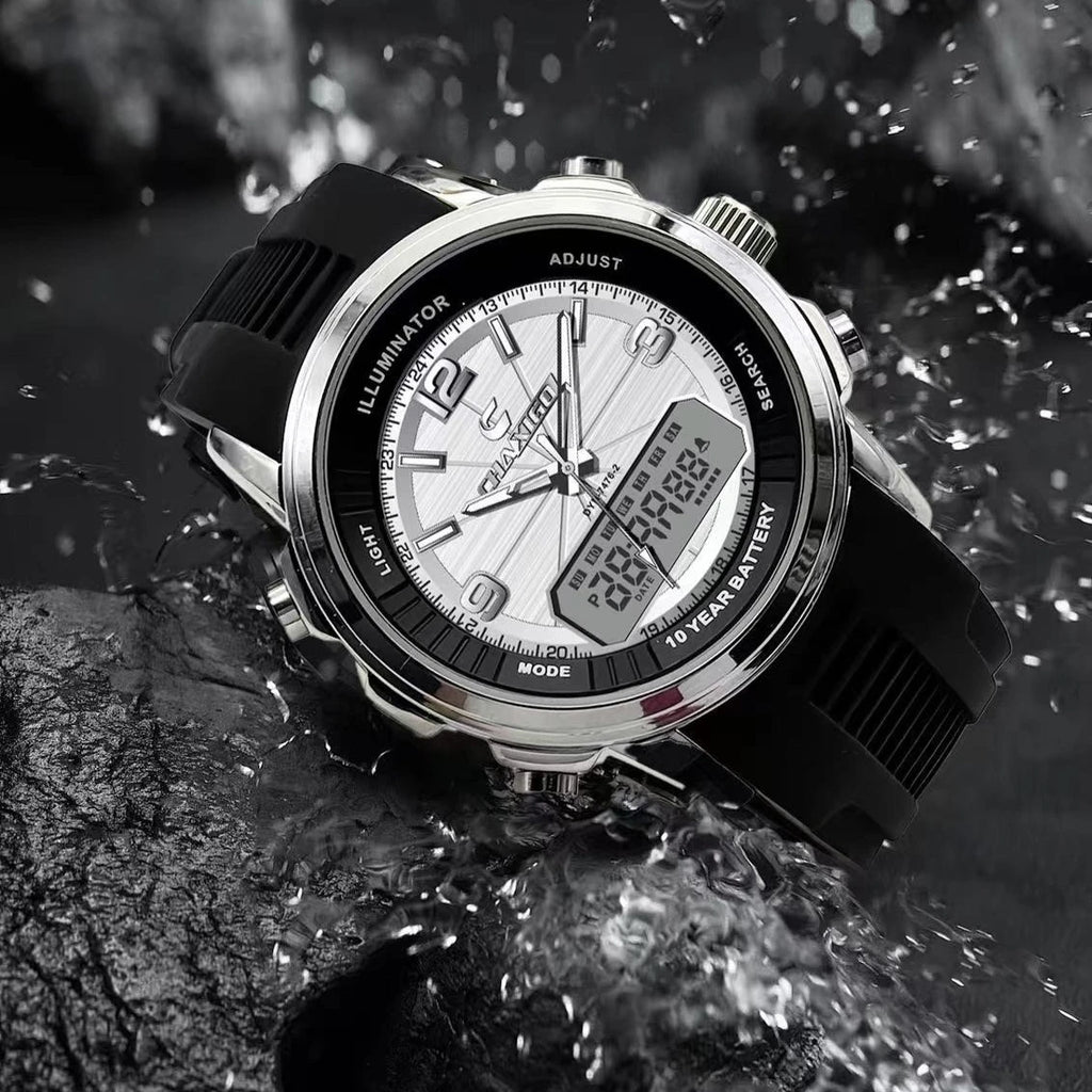 Men's Dual Display Electronic Watches  Automatic Luminous Watch Waterproof Dual Movement Date Multi-function Chronograph Alarm