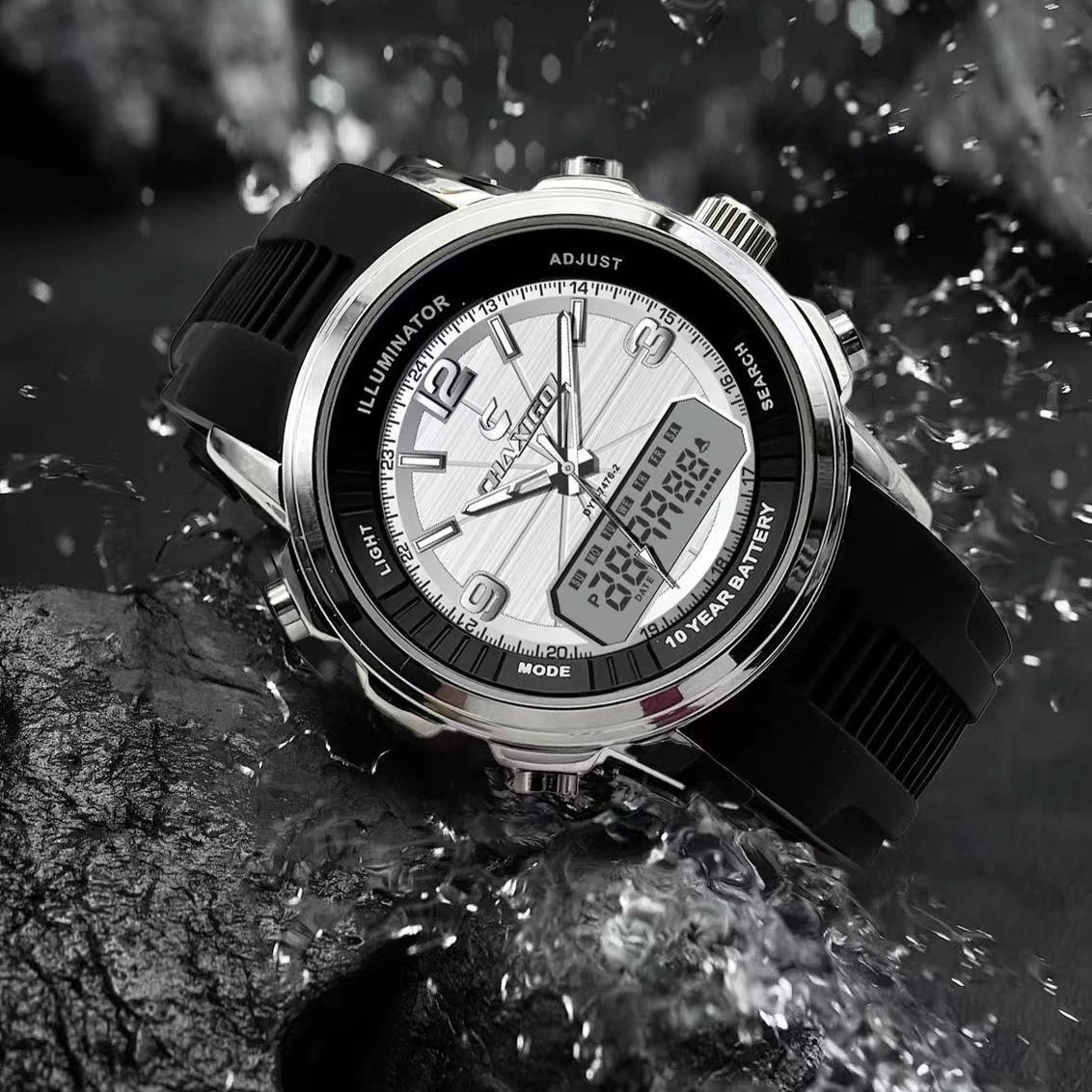 Men's Dual Display Electronic Watches  Automatic Luminous Watch Waterproof Dual Movement Date Multi-function Chronograph Alarm