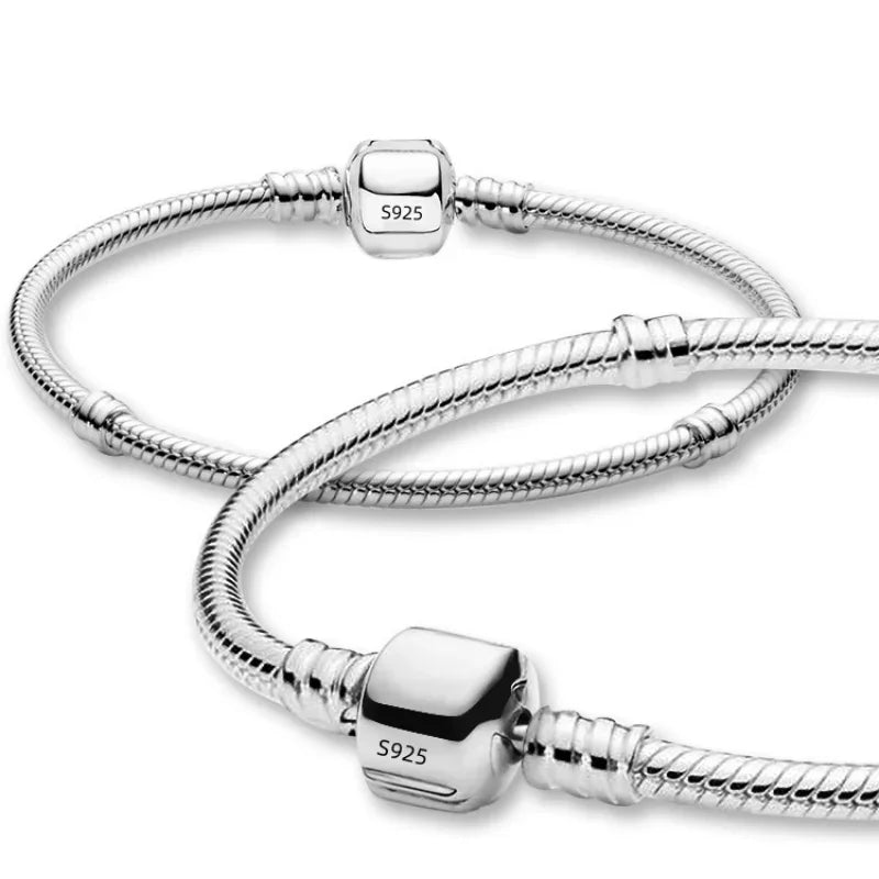 925 Sterling Silver Snake Chain DIY Charm Bracelet For Women Gift