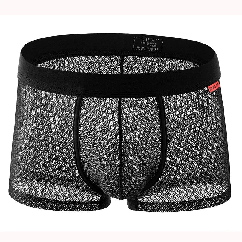 Mens Sexy Mesh Middle Waist Underwear For Hot Man Boxer Elastic Briefs Ultra-Thin Solid Underpants Gay Sissy Bulge Pouch Panties