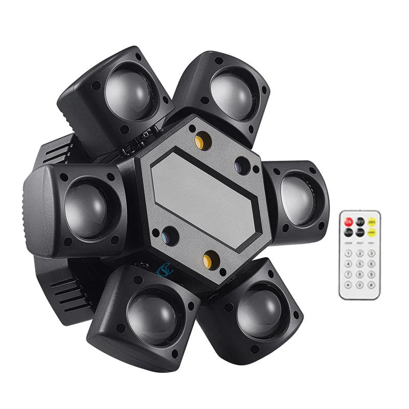 80W RGB LED Beam Moving Head Light Mini Six Arm Stage Rotating Effect Lights Remote Controller  DJ Disco Party Lamp