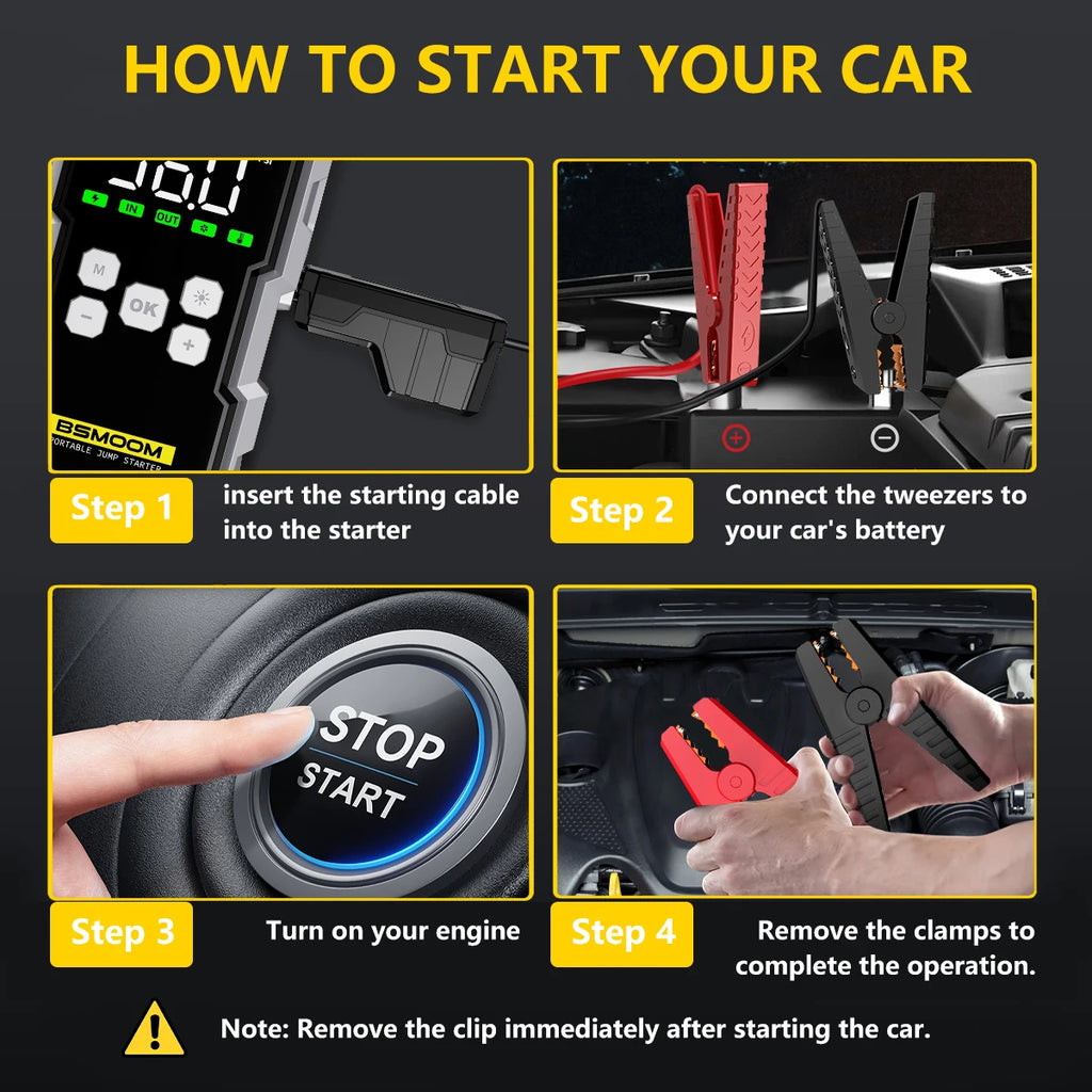 Car Jump Starter With Air Compressor LCD Screen 21800mAh Portable
