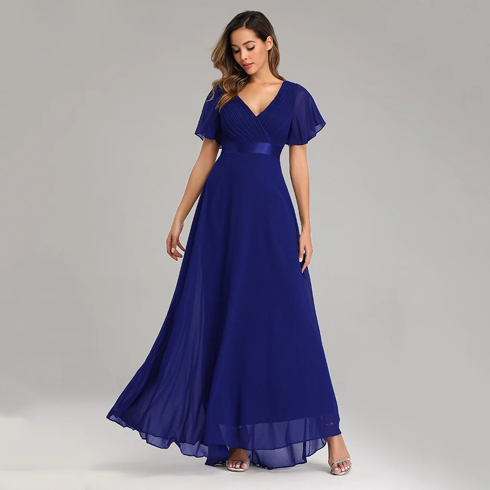 Evening Dresses XUCTHHC V-Neck Ruffles Chiffon Formal Evening Gown Robe