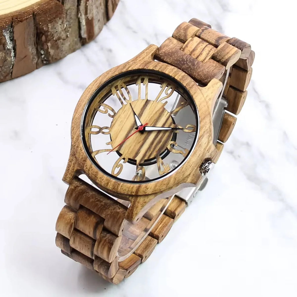 Men's Engraved Wooden Quartz Watch