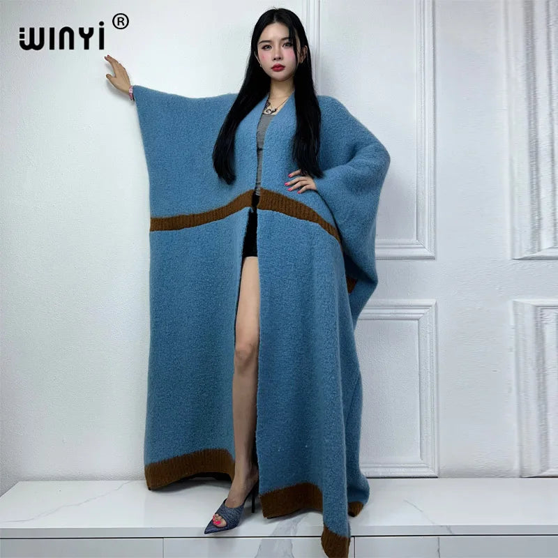 WINYI winter outfits for women Luxury Fur Neutral coat Thick comfortable Warm Solid color fashion coat poncho long down dress