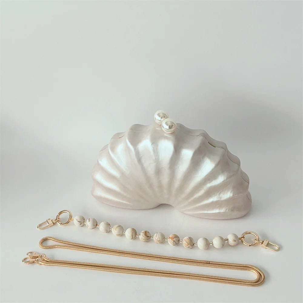 Original Shell Half Room Acrylic Beaded Bag Box Clutches Party Evening Purse Women Shoulder Travel Beach Mini Summer Handbags