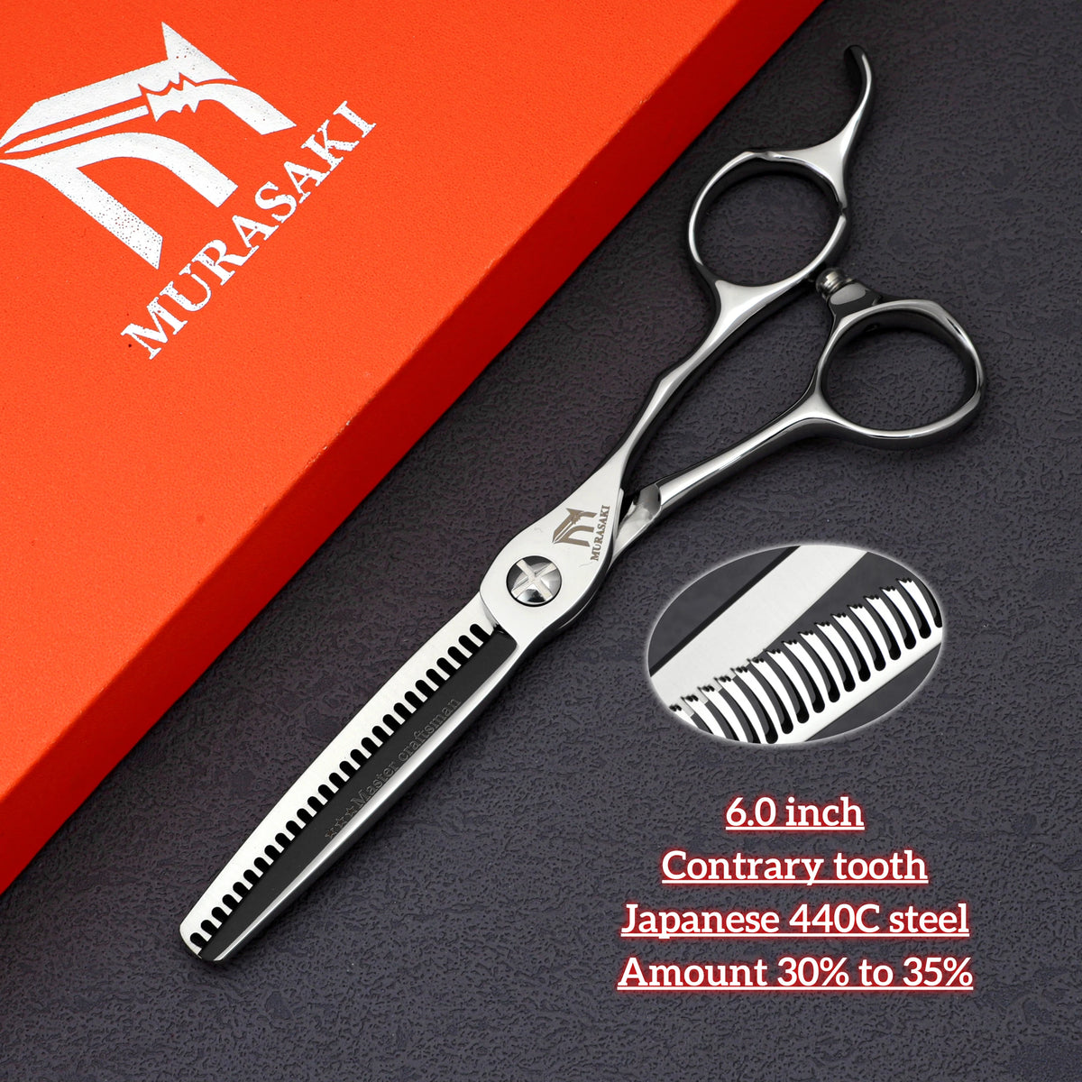 MURASAKI Professional Barber Scissors，6.0 Inch Japanese 440C Steel Hairdressing Scissors，Salon High-Quality Hair Cutting Tools