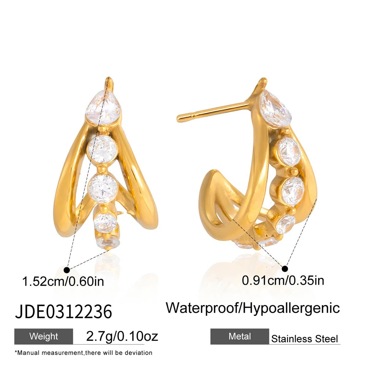 Youthway Delicate Zircon C Shape Stud Earrings For Women Minimalist 18K