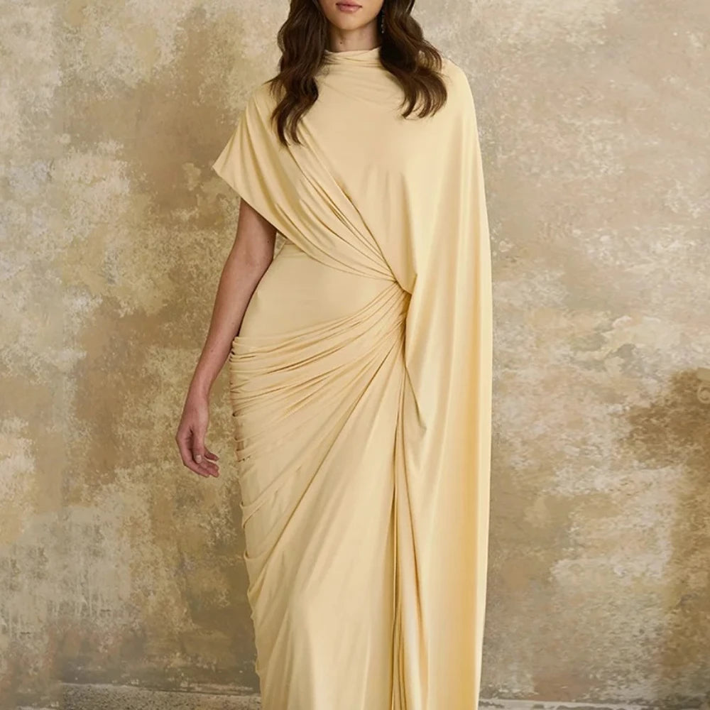 Modern Evening Dress فساتين سهره Customized Round Neck With Cape Pleat