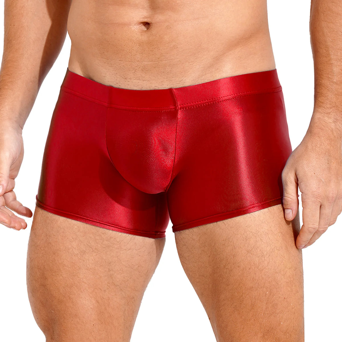 Boxer Briefs for Mens Male Swimming Shorts Trunk Swimwear Swimsuit Glossy Underwear Solid Color Boxer Bottom Low Rise Underpants