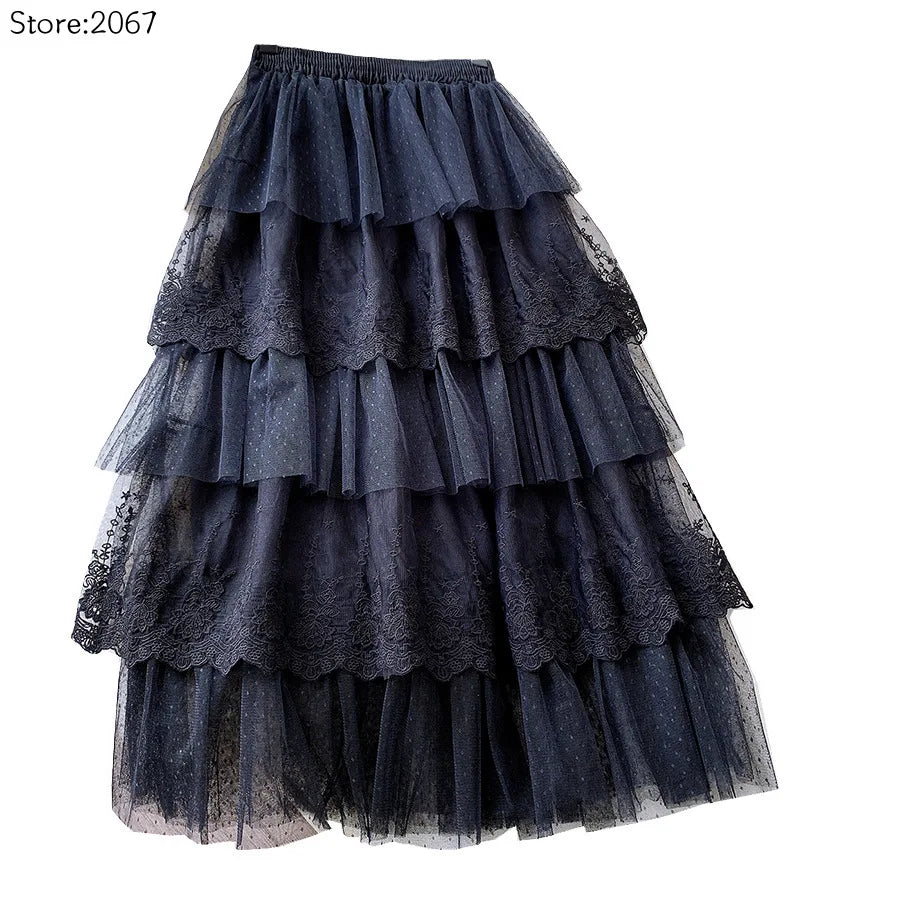 Women Skirts Cake-Style Skirt Spring Summer Lace Skirts Ladies