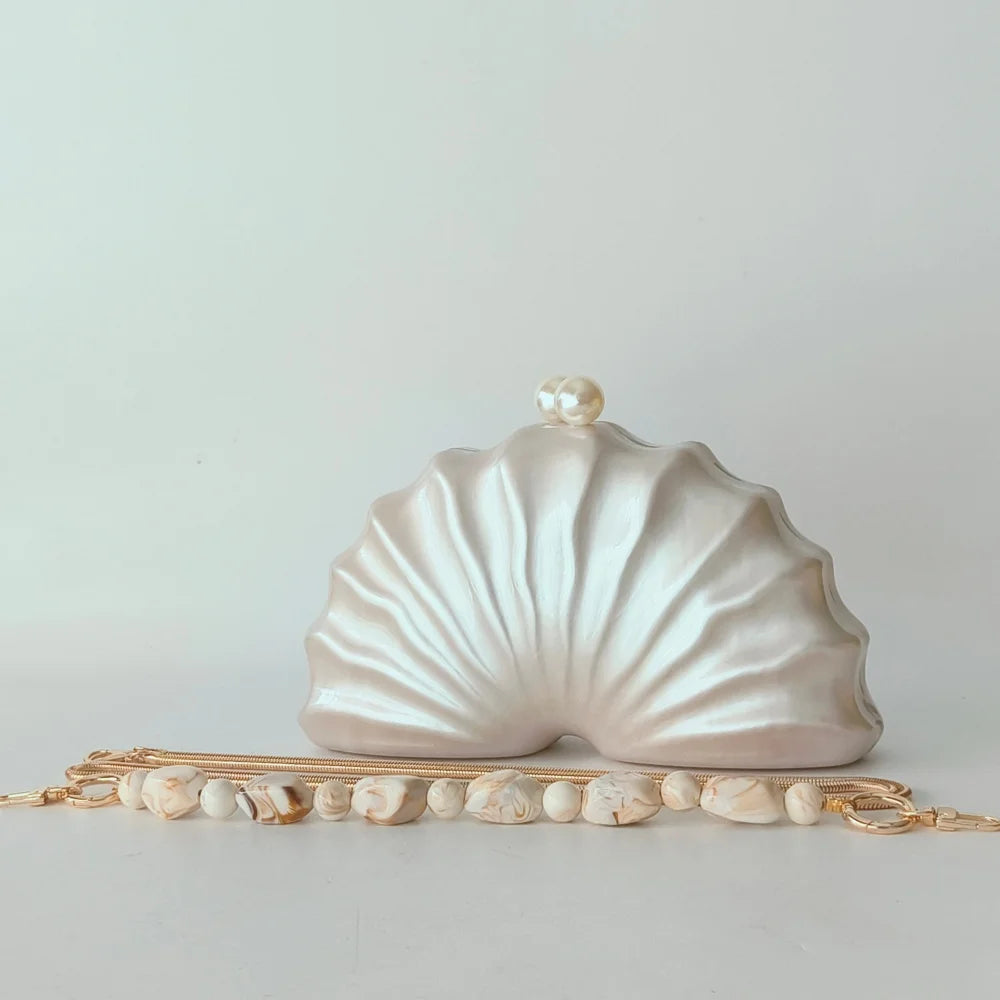 Original Shell Half Room Acrylic Beaded Bag Box Clutches Party Evening Purse Women Shoulder Travel Beach Mini Summer Handbags